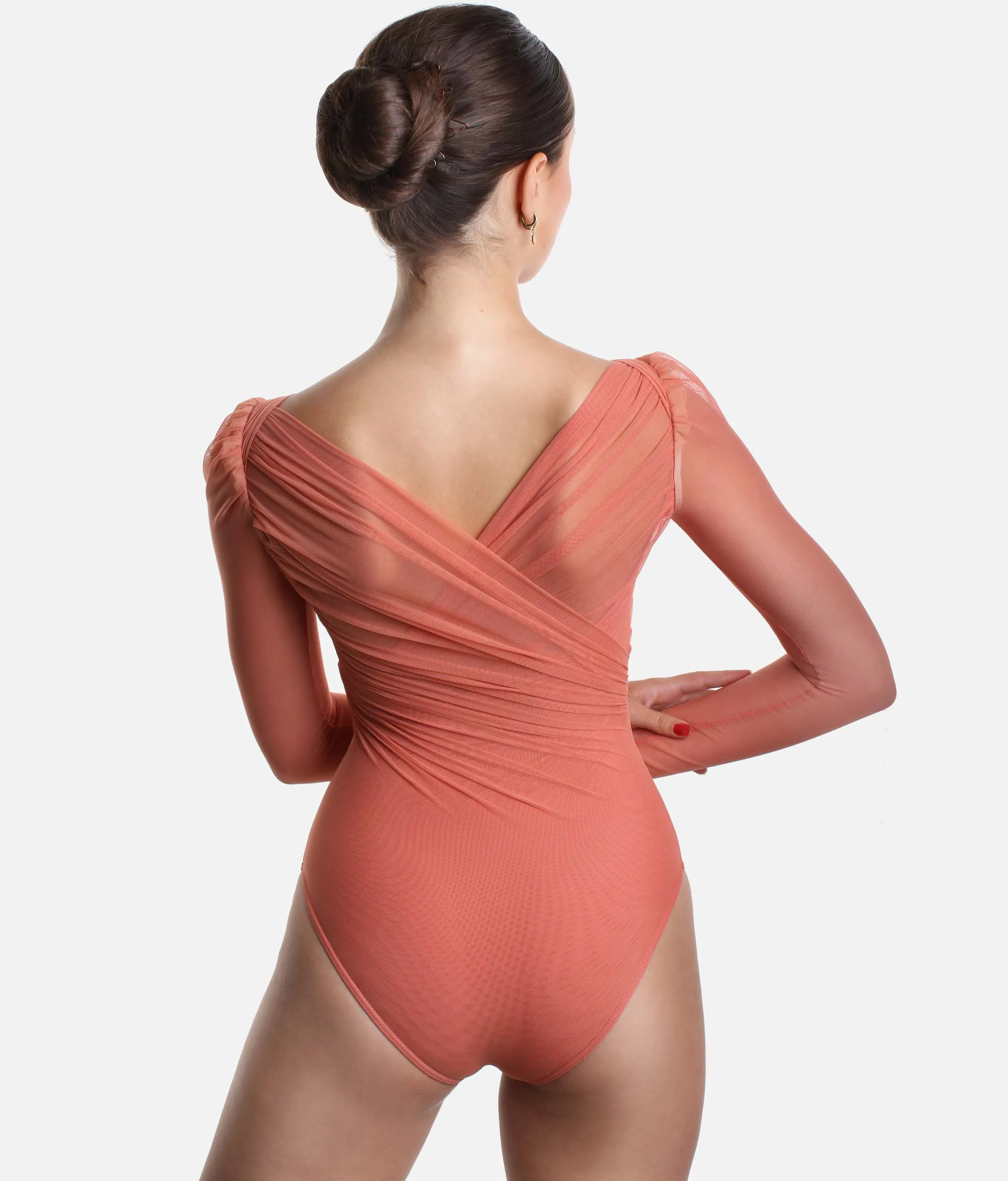 Draped Bodysuit With Long Puff Sleeves - GRES