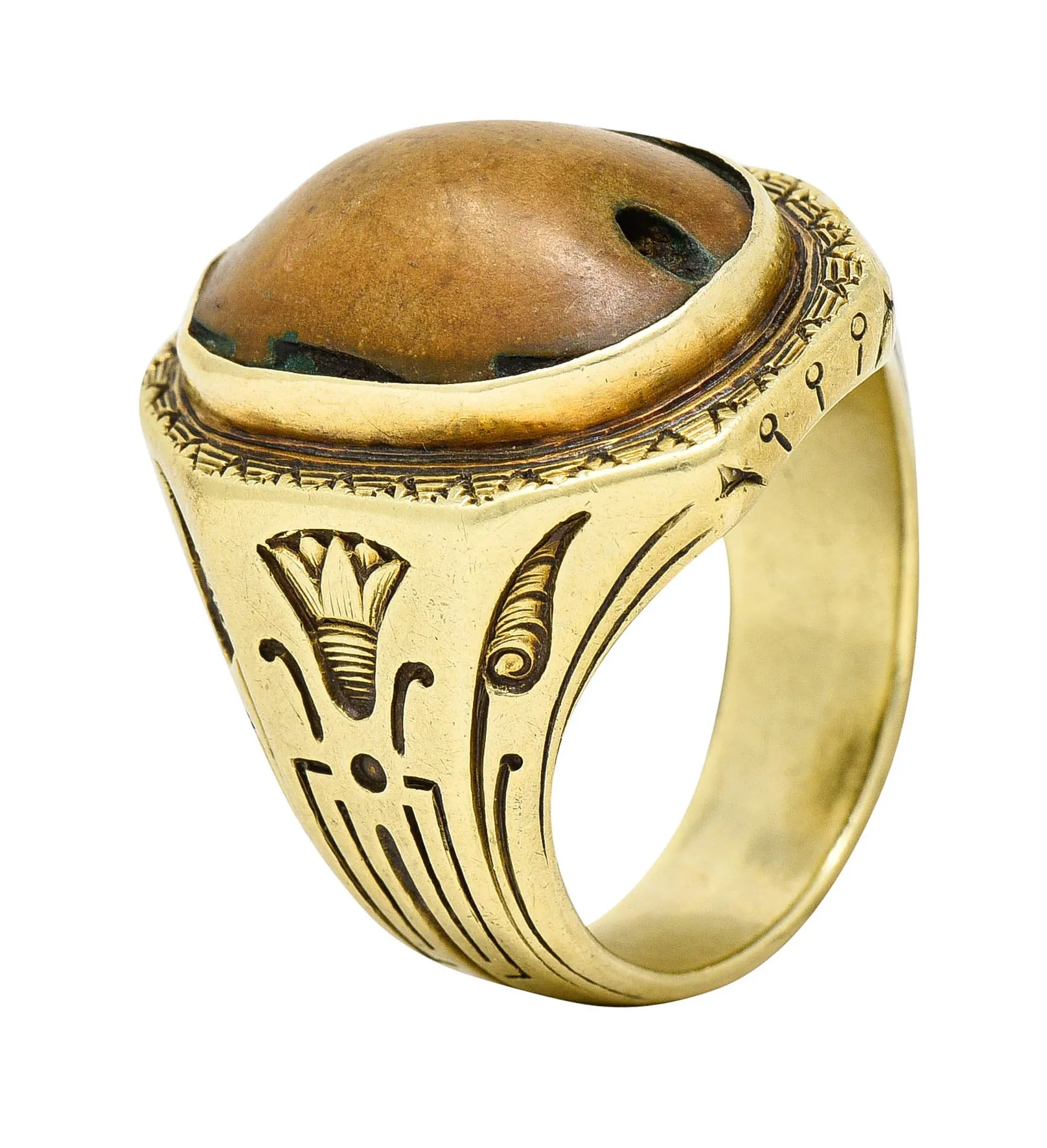 Egyptian Revival Hardstone 14 Karat Gold Unisex Scarab Ring