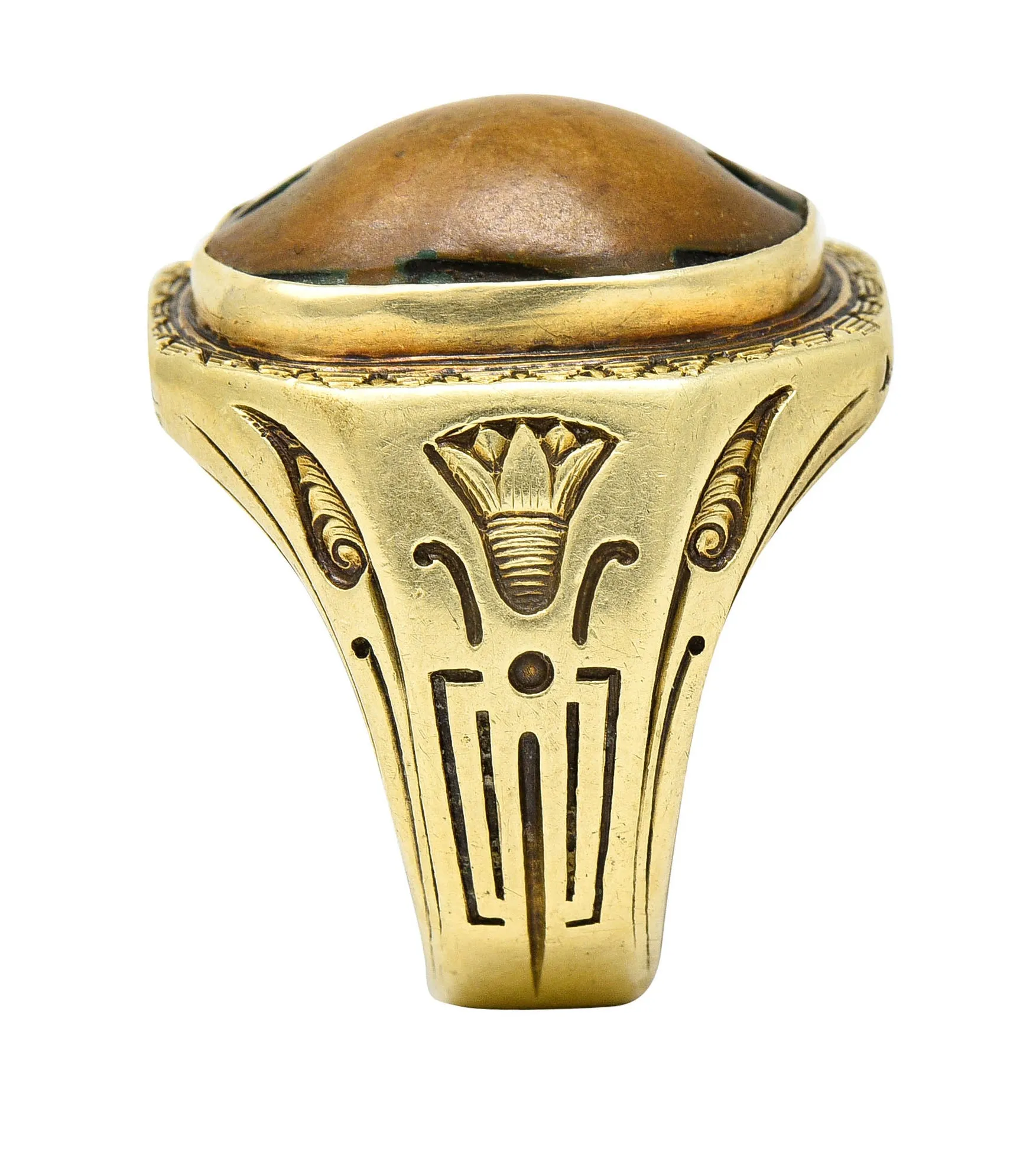 Egyptian Revival Hardstone 14 Karat Gold Unisex Scarab Ring