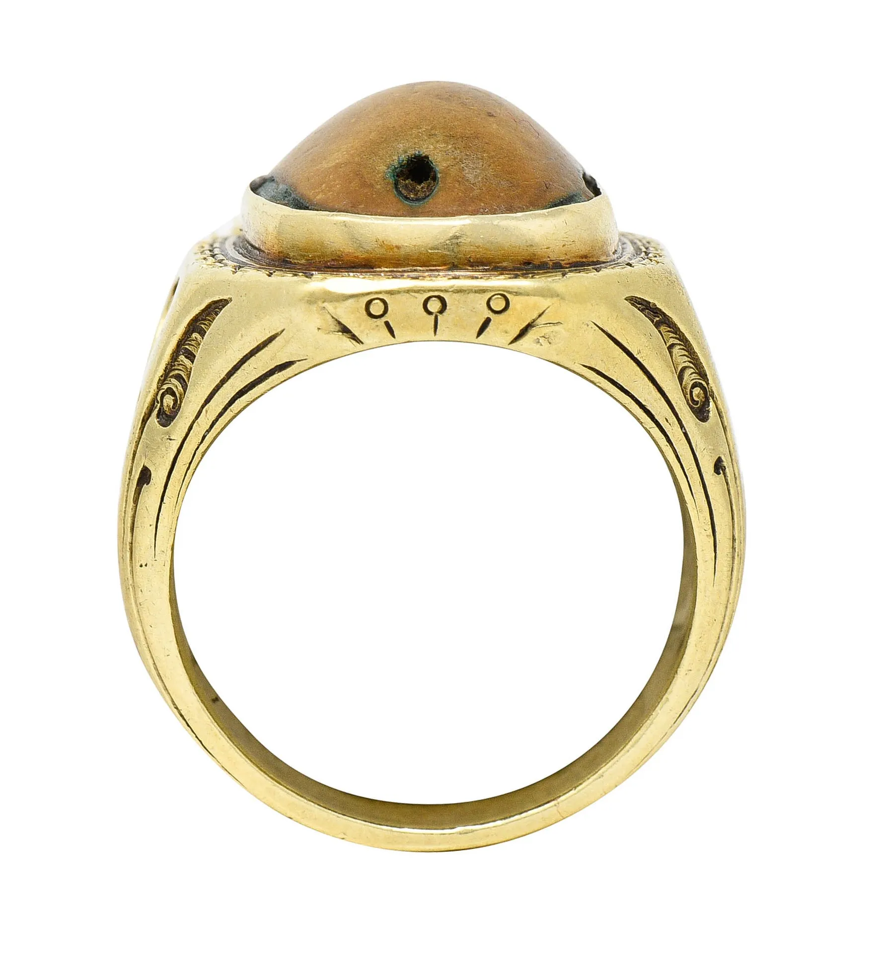 Egyptian Revival Hardstone 14 Karat Gold Unisex Scarab Ring