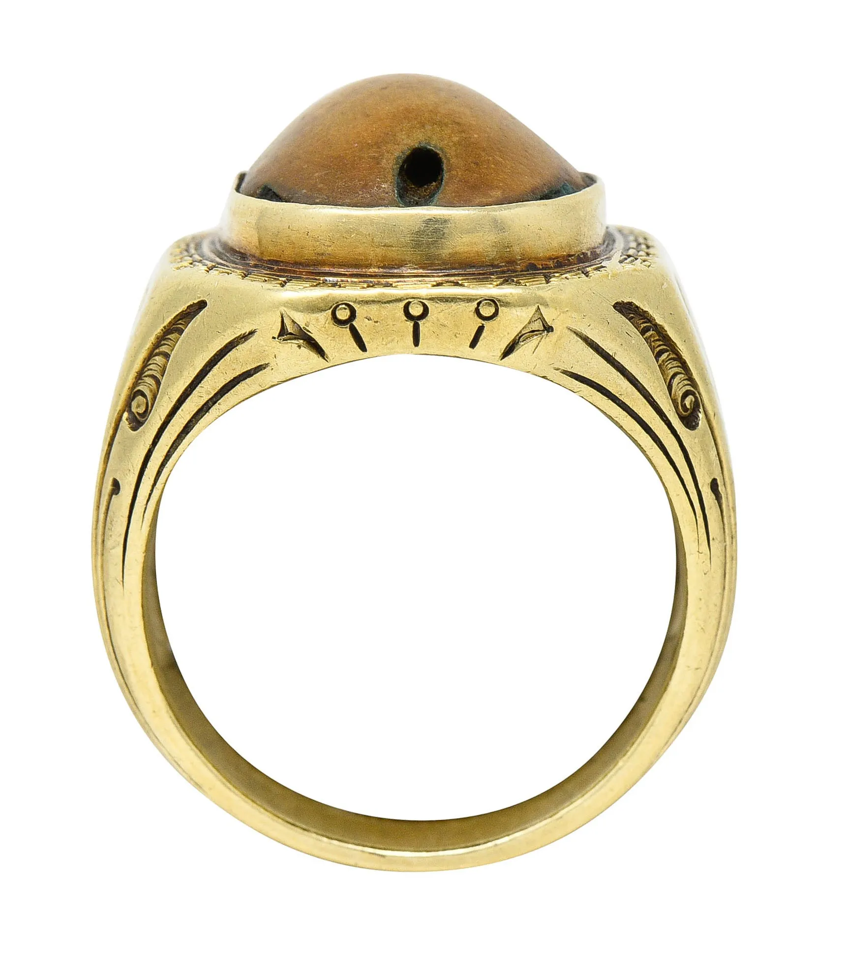 Egyptian Revival Hardstone 14 Karat Gold Unisex Scarab Ring