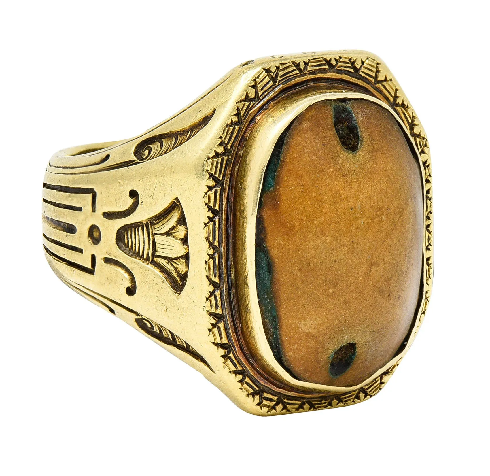 Egyptian Revival Hardstone 14 Karat Gold Unisex Scarab Ring