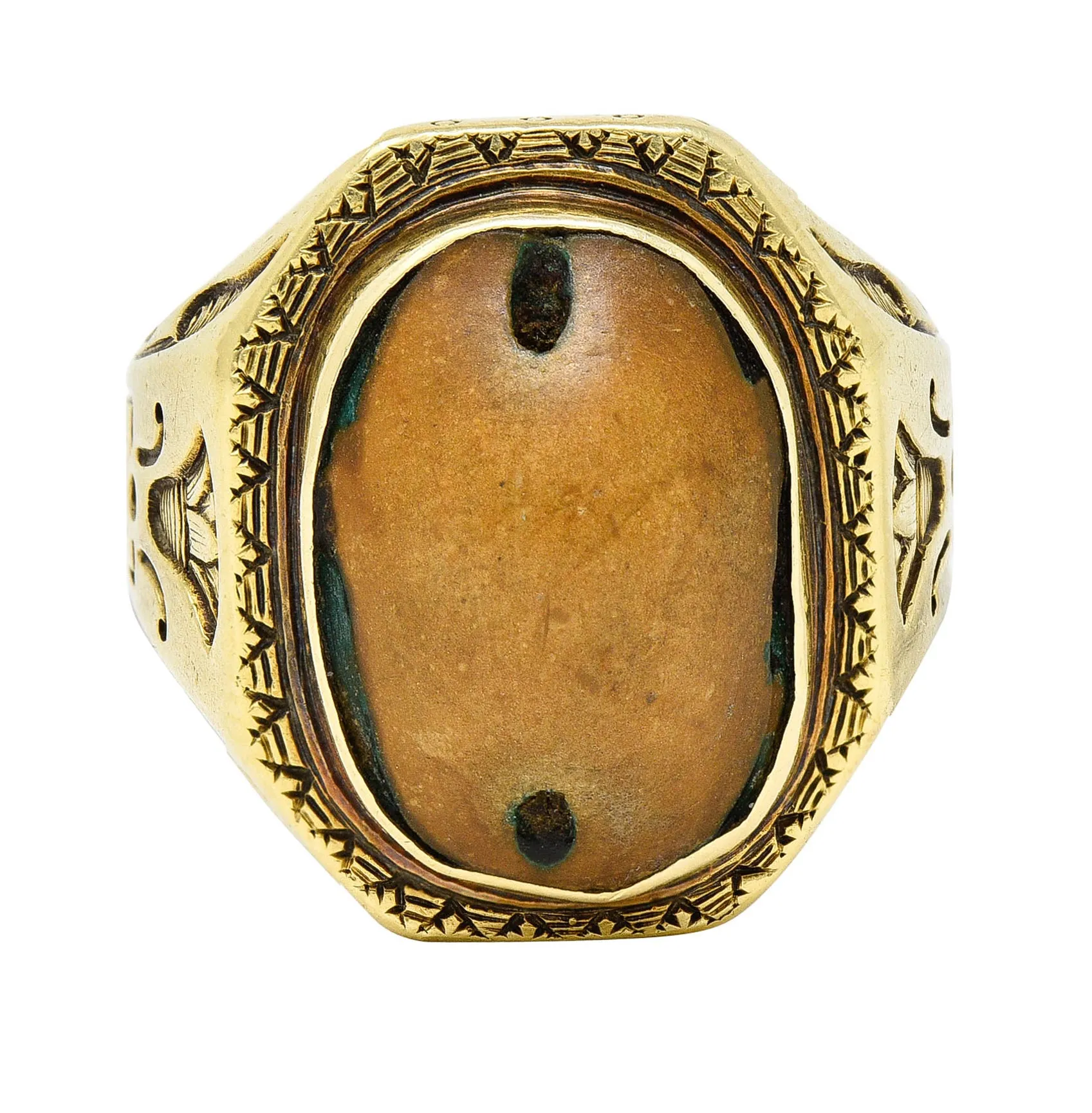 Egyptian Revival Hardstone 14 Karat Gold Unisex Scarab Ring