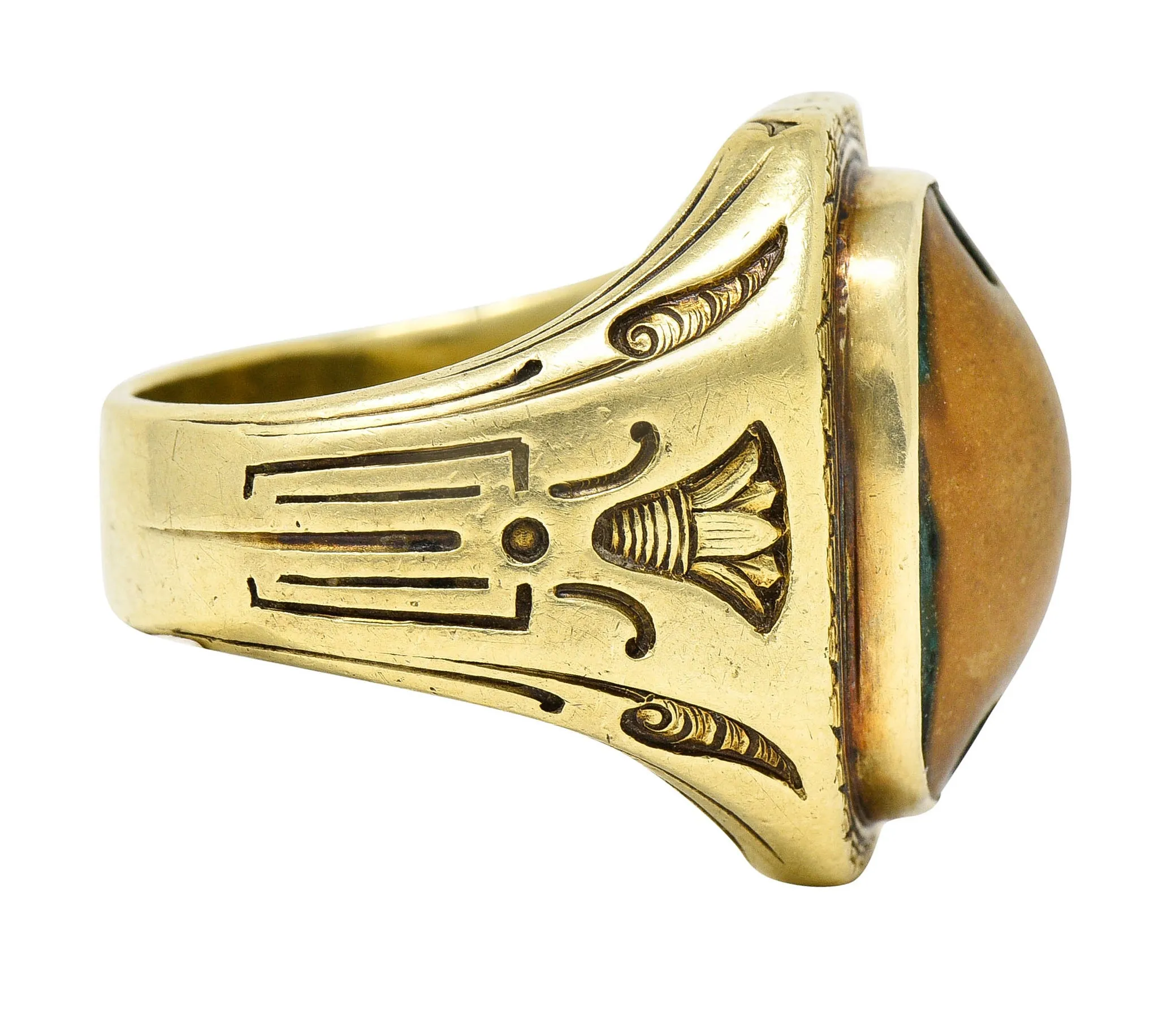 Egyptian Revival Hardstone 14 Karat Gold Unisex Scarab Ring