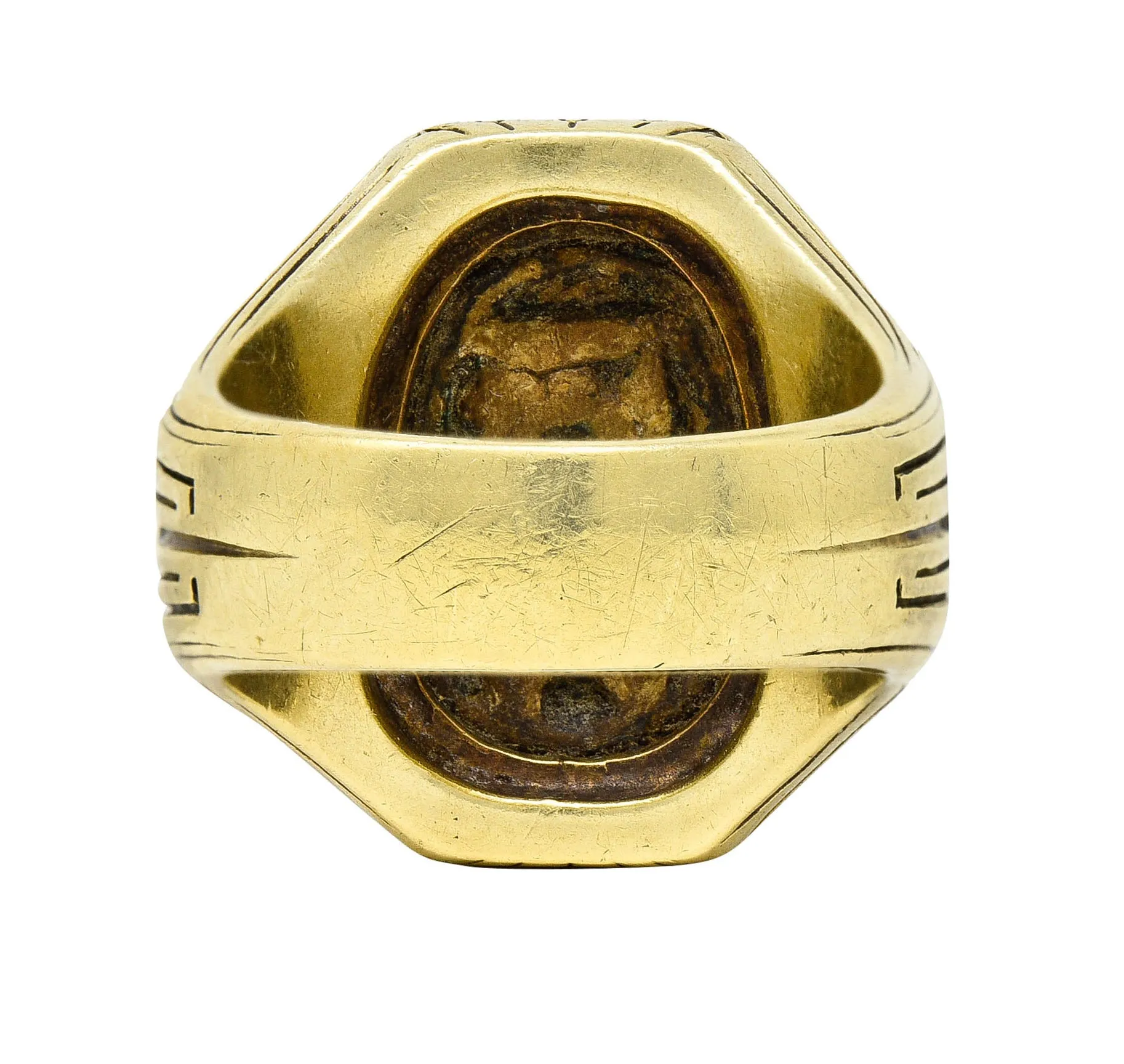 Egyptian Revival Hardstone 14 Karat Gold Unisex Scarab Ring