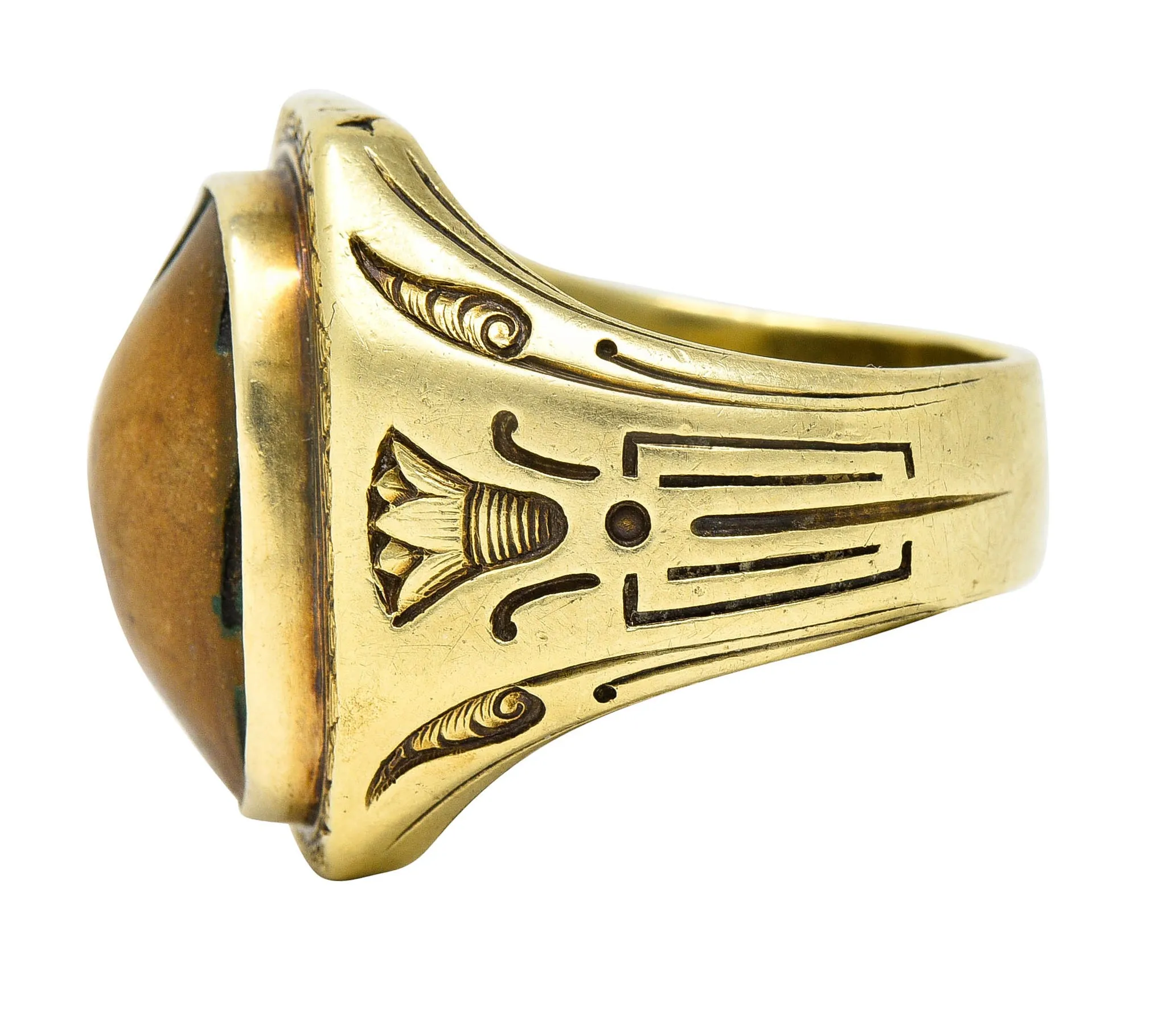 Egyptian Revival Hardstone 14 Karat Gold Unisex Scarab Ring