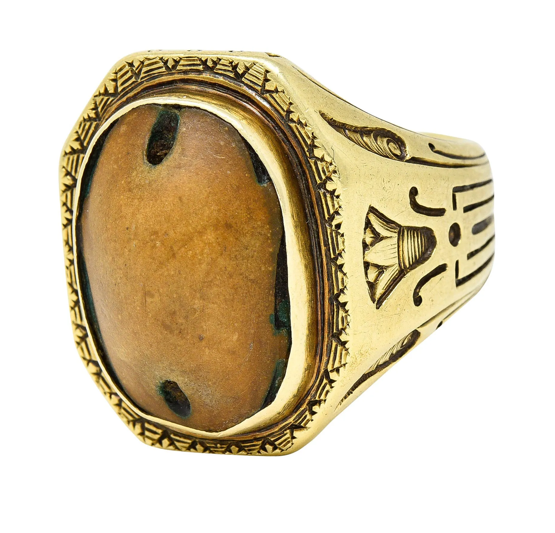 Egyptian Revival Hardstone 14 Karat Gold Unisex Scarab Ring