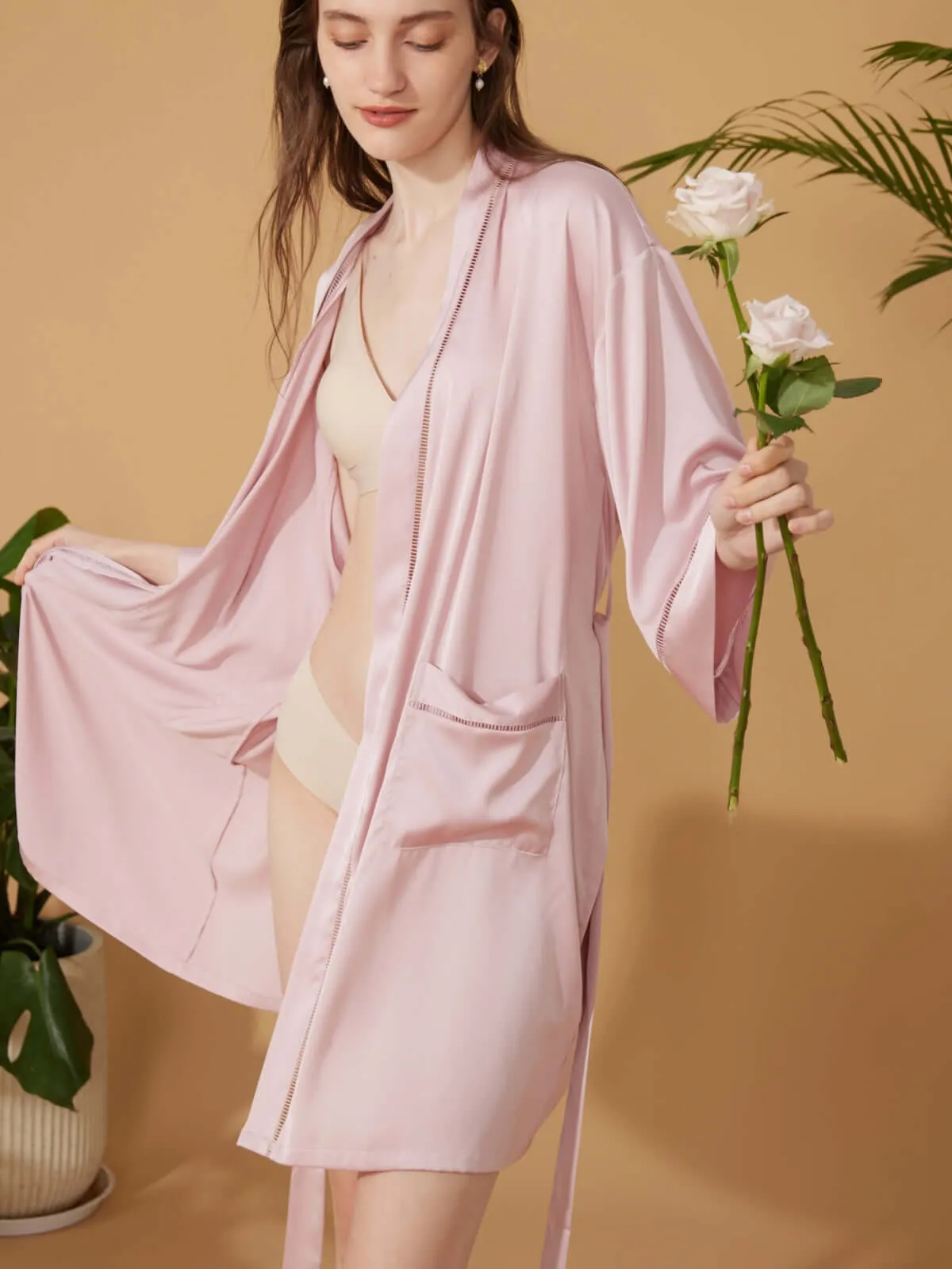 Elegant Hollow Detail Short Robe