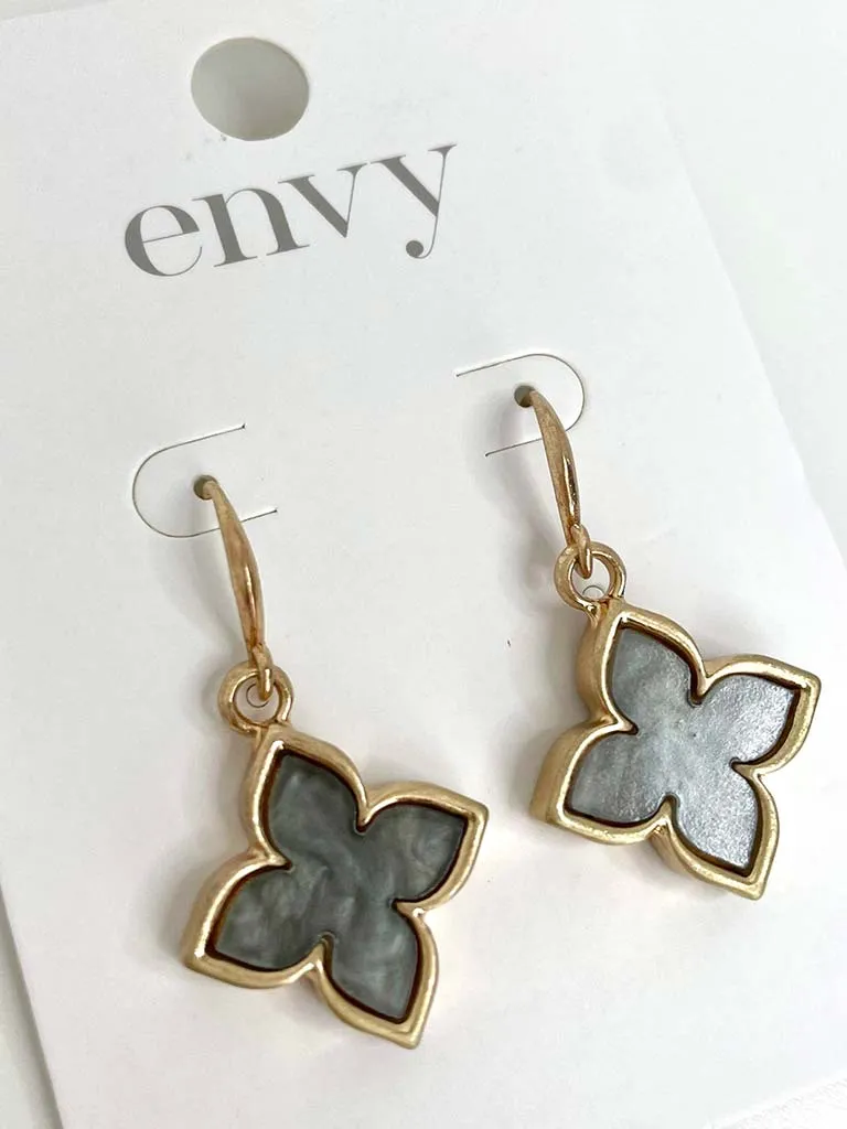 Envy Clover Flower Earrings - Gold & Grey