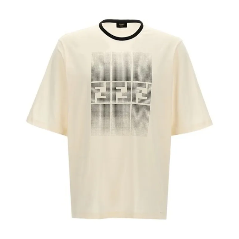 FENDI  |Crew Neck Bi-color Cotton Short Sleeves Logo Luxury