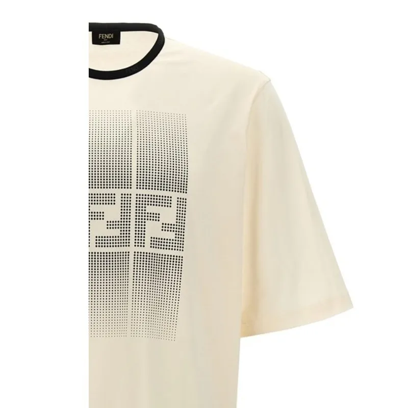 FENDI  |Crew Neck Bi-color Cotton Short Sleeves Logo Luxury