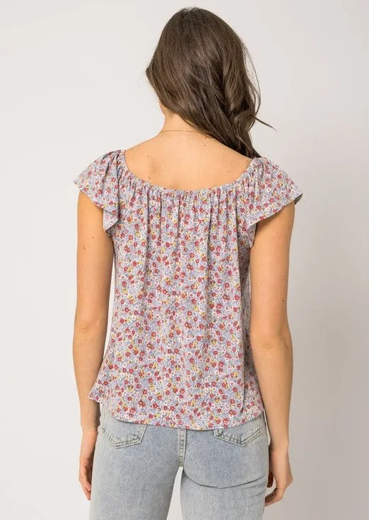 FINAL SALE - Blue Ditsy Floral Top