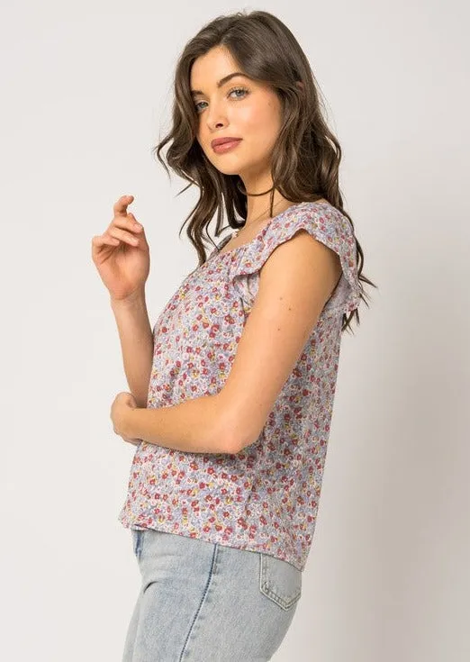 FINAL SALE - Blue Ditsy Floral Top