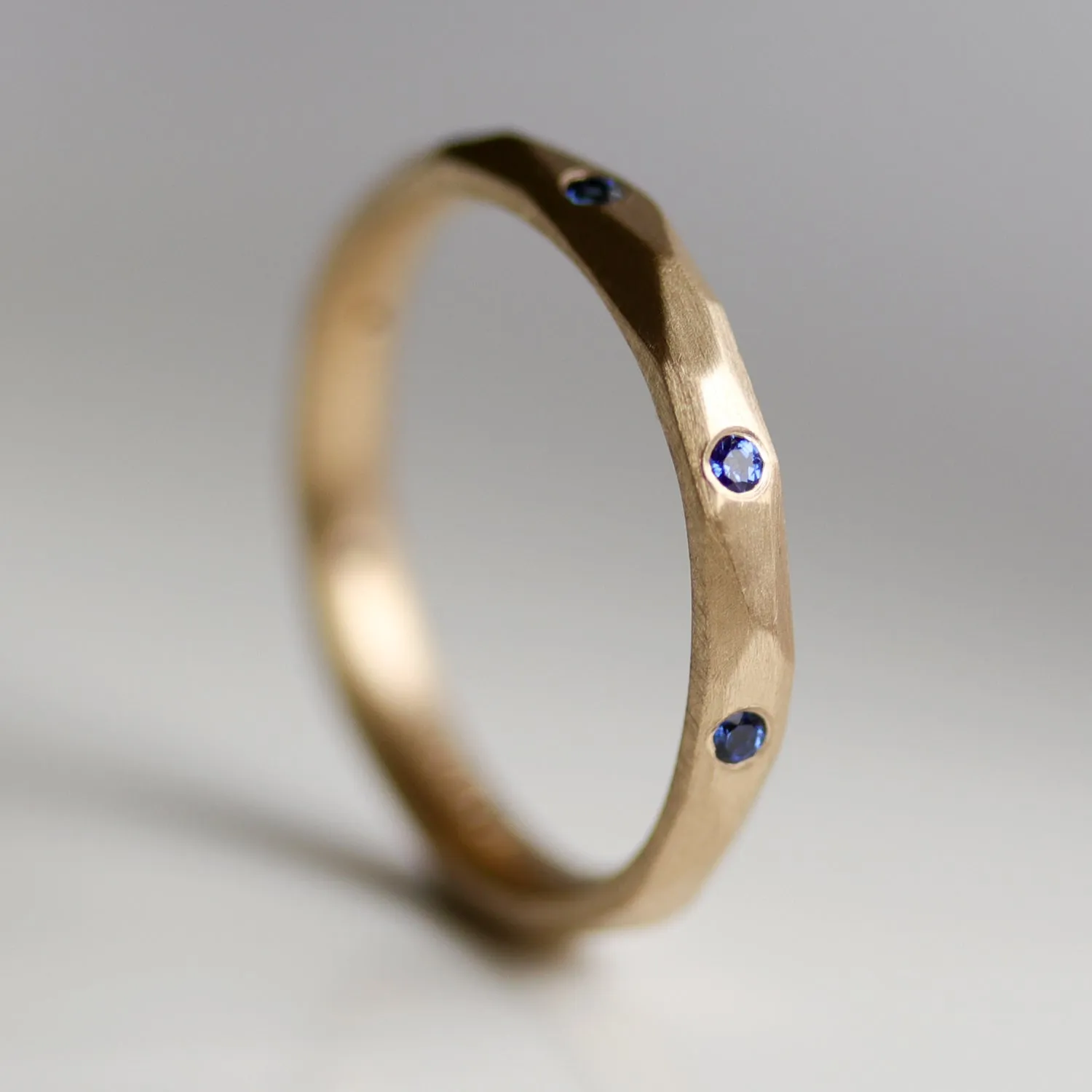 Flush Set Faceted Band with Blue Sapphires