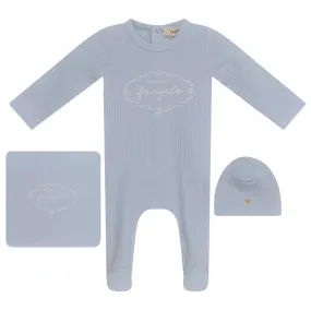 Fragile Blue Puff Print Layette Set