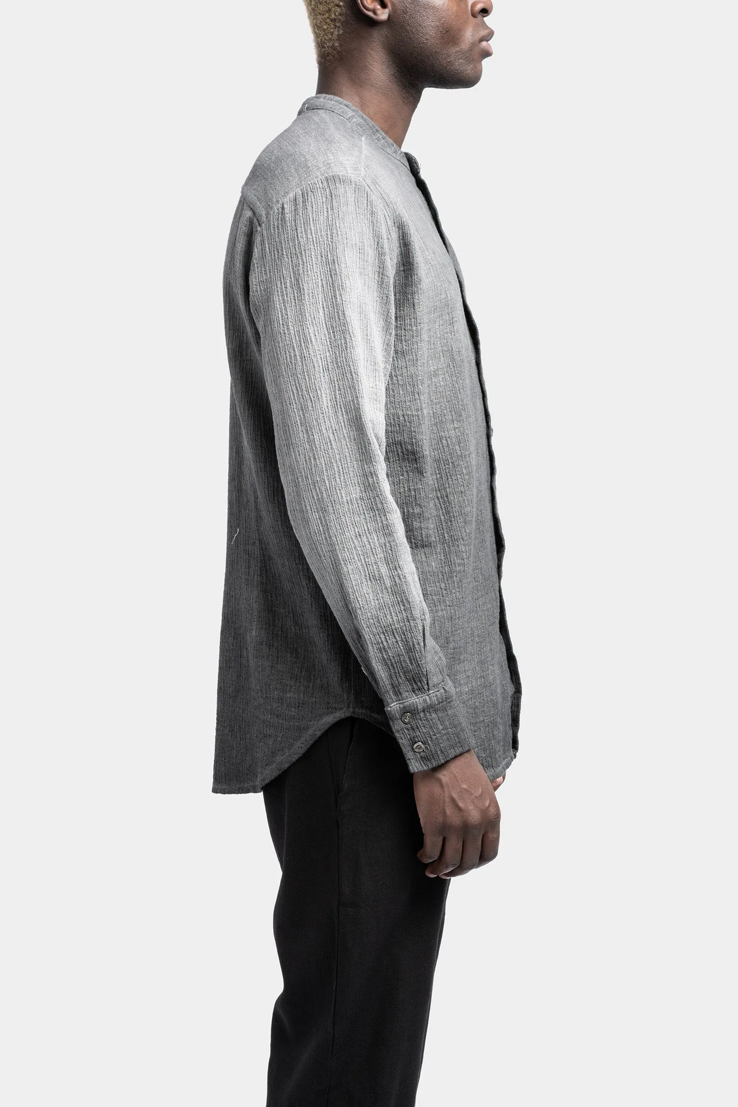 Gauze cotton mandarin shirt, Cold dyed grey