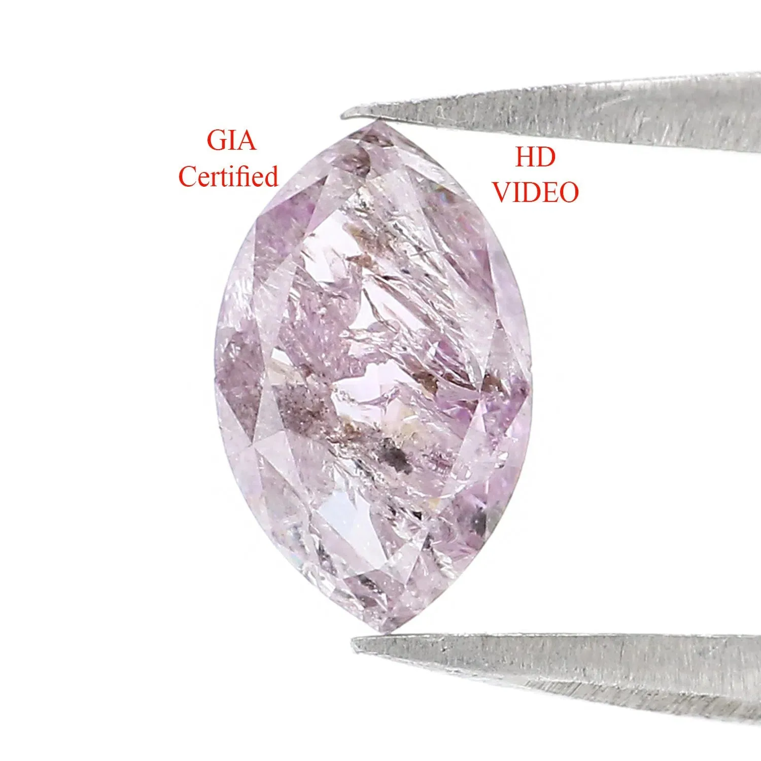 GIA Certified 0.53 Ct Natural Loose Marquise Modified Brilliant Cut Diamond 7.45 MM Fancy Grayish Pink-Purple Color Marquise Dia