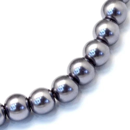 Glass Pearl Beads, Strand, Dark Grey, Round, 8mm