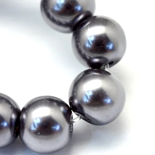 Glass Pearl Beads, Strand, Dark Grey, Round, 8mm