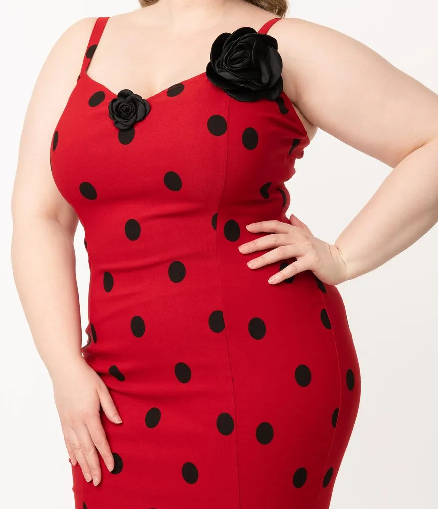 Grease x Unique Vintage Red & Black Polka Dot Rizzo Wiggle Dress (4XL ONLY)