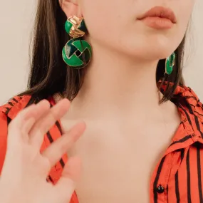 Green and Gold Chunky Statement Earrings