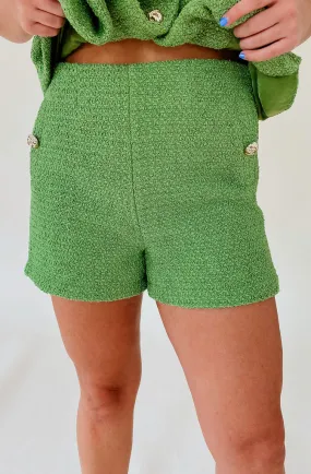 GREEN WITH ENVY TWEED SHORTS