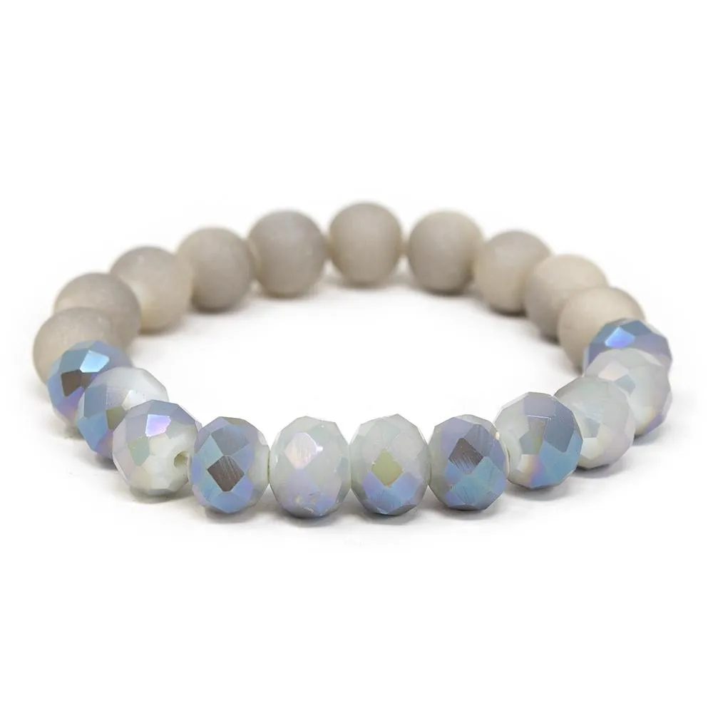 Grey Glass/Sparkly Bead Stretch Bracelet