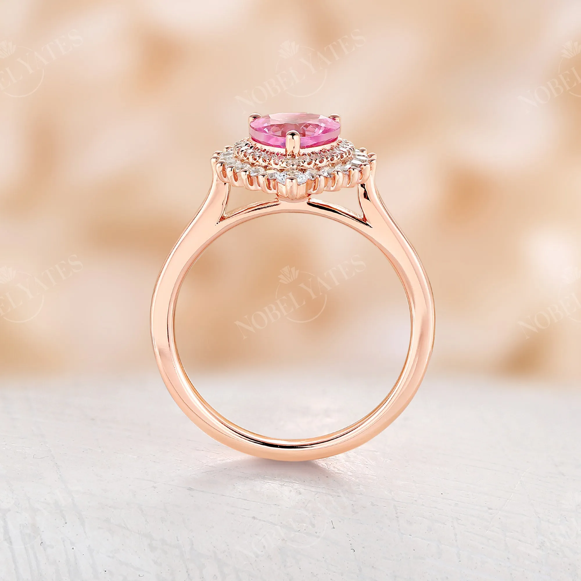 Heart Shape Pink Sapphire Art Deco Engagement Ring Rose Gold