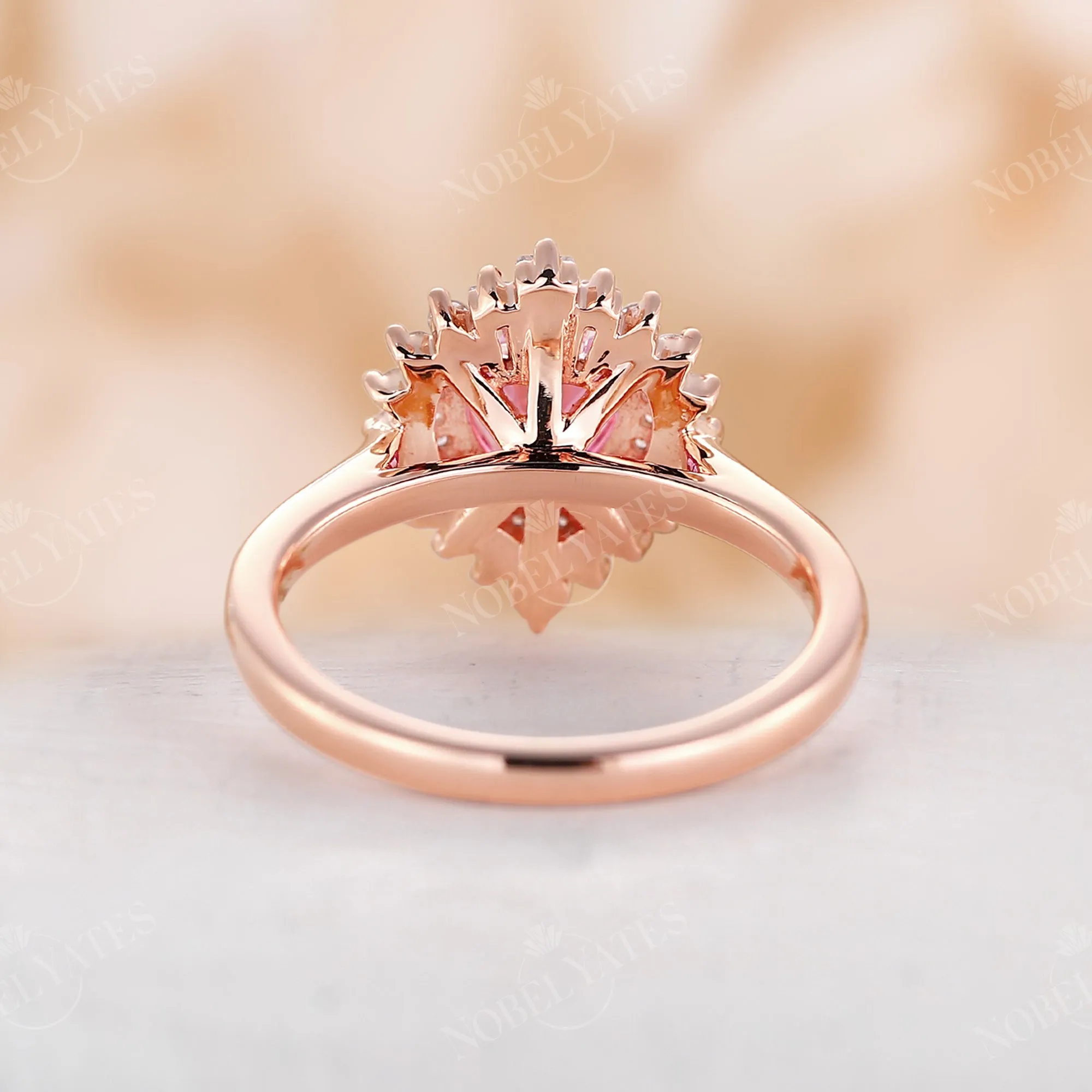 Heart Shape Pink Sapphire Art Deco Engagement Ring Rose Gold