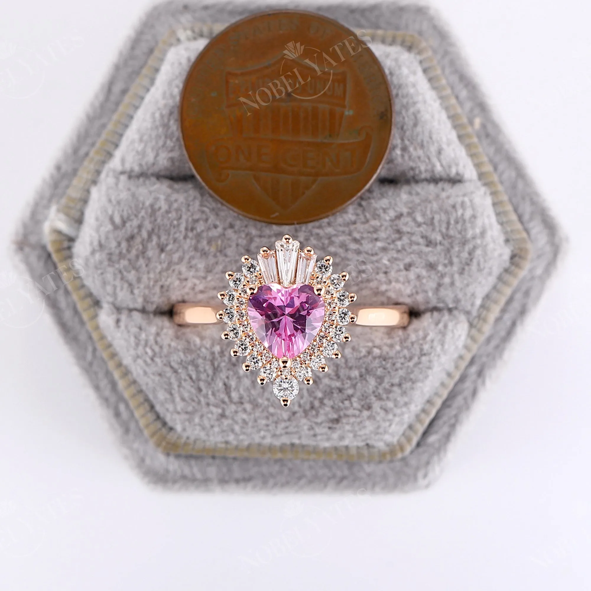 Heart Shape Pink Sapphire Art Deco Engagement Ring Rose Gold