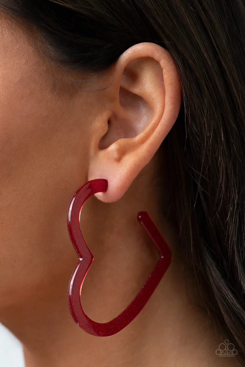 Heart-Throbbing Twinkle - Red Hoop Earring