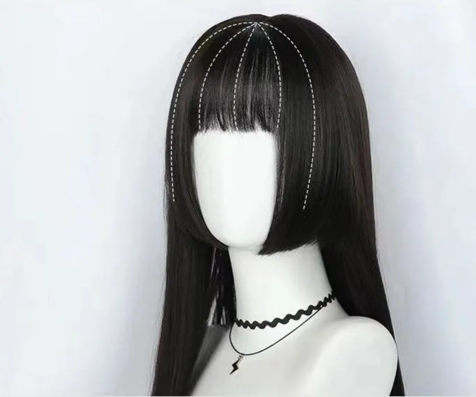 HIME CUTE DARK BLACK LONG STRAIGHT WIG BY31086