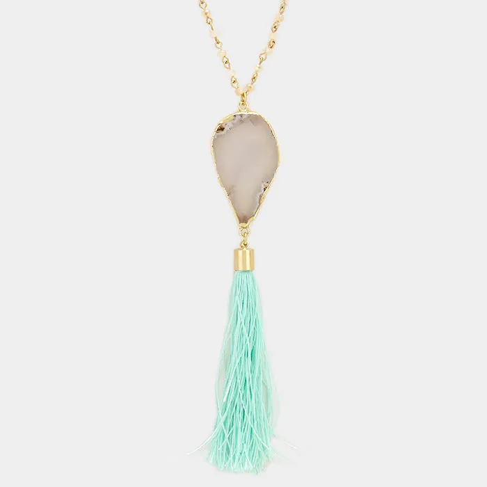 iLLASPARKZ Agate Stone with Tassel Pendant Long Necklace