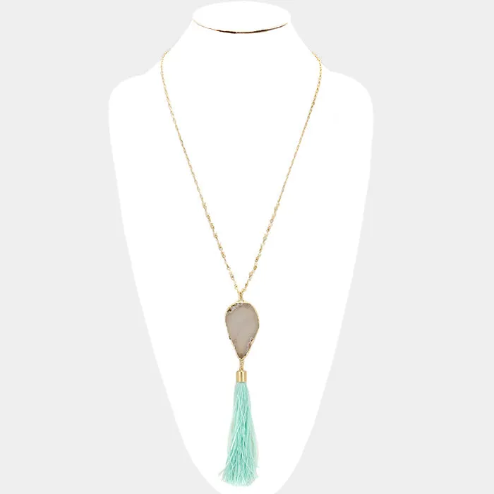 iLLASPARKZ Agate Stone with Tassel Pendant Long Necklace