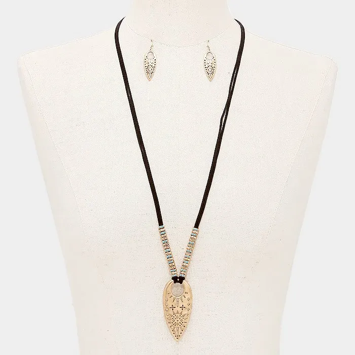 iLLASPARKZ Aztec pendant faux suede long necklace