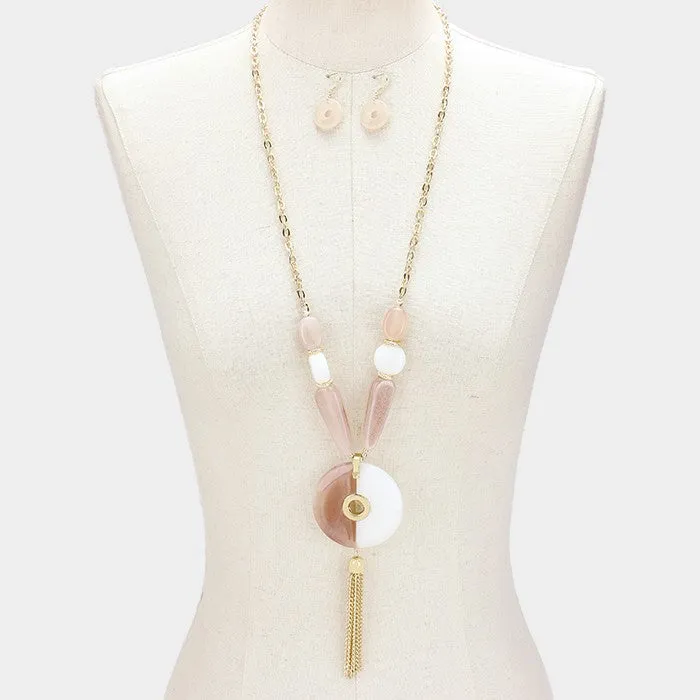 iLLASPARKZ Celluloid hoop & tassel drop long necklace