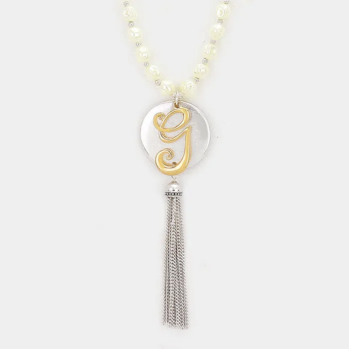 iLLASPARKZ 'G' Monogram tassel long necklace