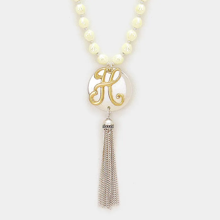 iLLASPARKZ 'H' Monogram tassel long necklace