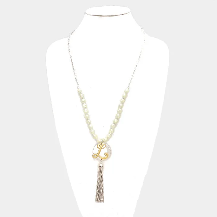 iLLASPARKZ 'L' Monogram tassel long necklace