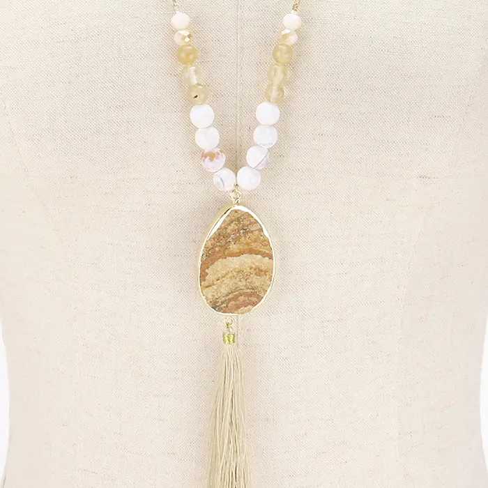 iLLASPARKZ Semi precious stone & tassel drop long necklace