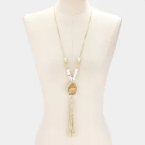 iLLASPARKZ Semi precious stone & tassel drop long necklace