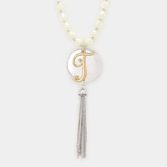 iLLASPARKZ 'T' Monogram tassel long necklace