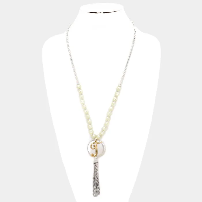 iLLASPARKZ 'T' Monogram tassel long necklace