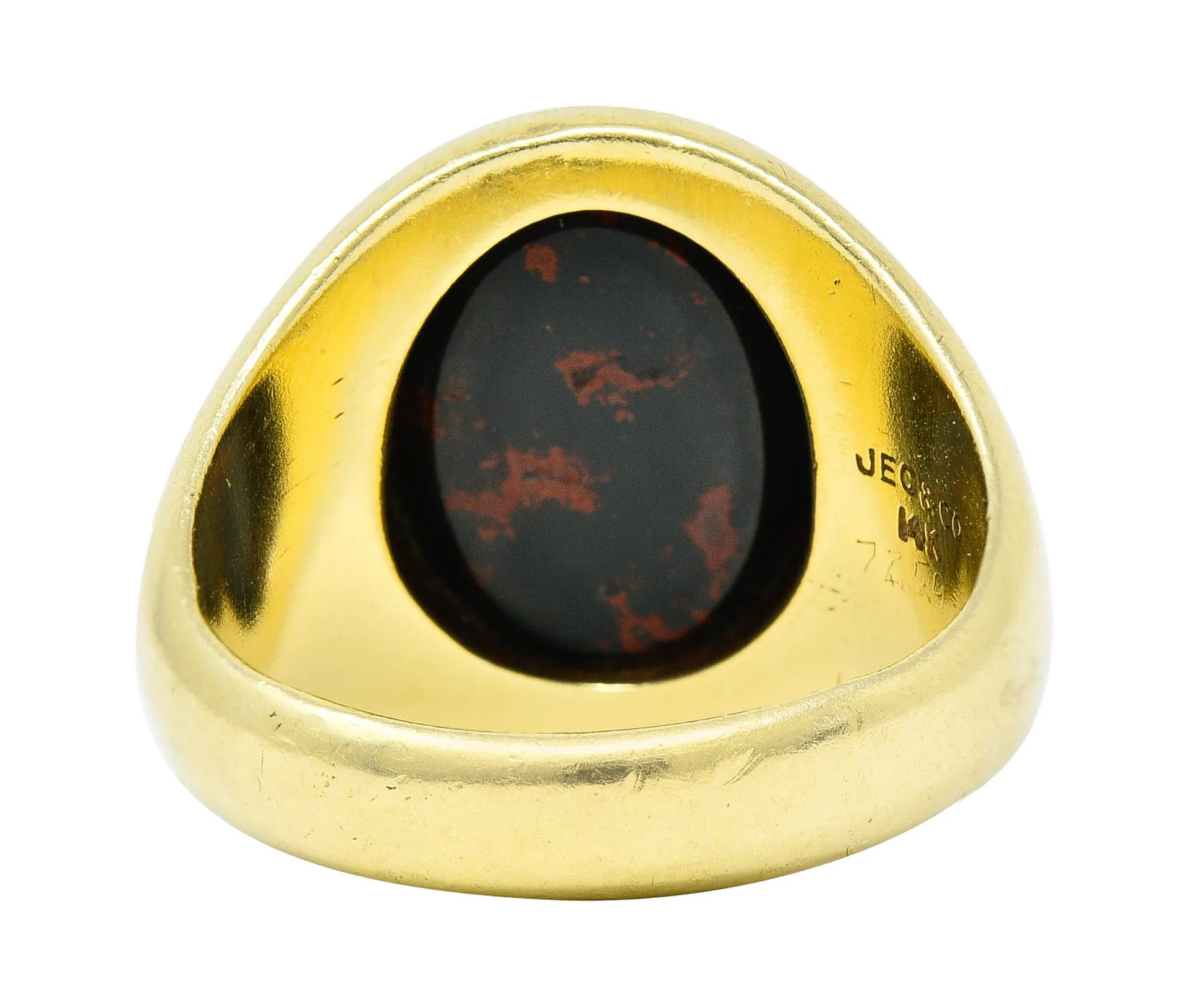 J.E. Caldwell Bloodstone Intaglio 14 Karat Gold Heraldry Unisex Signet Ring