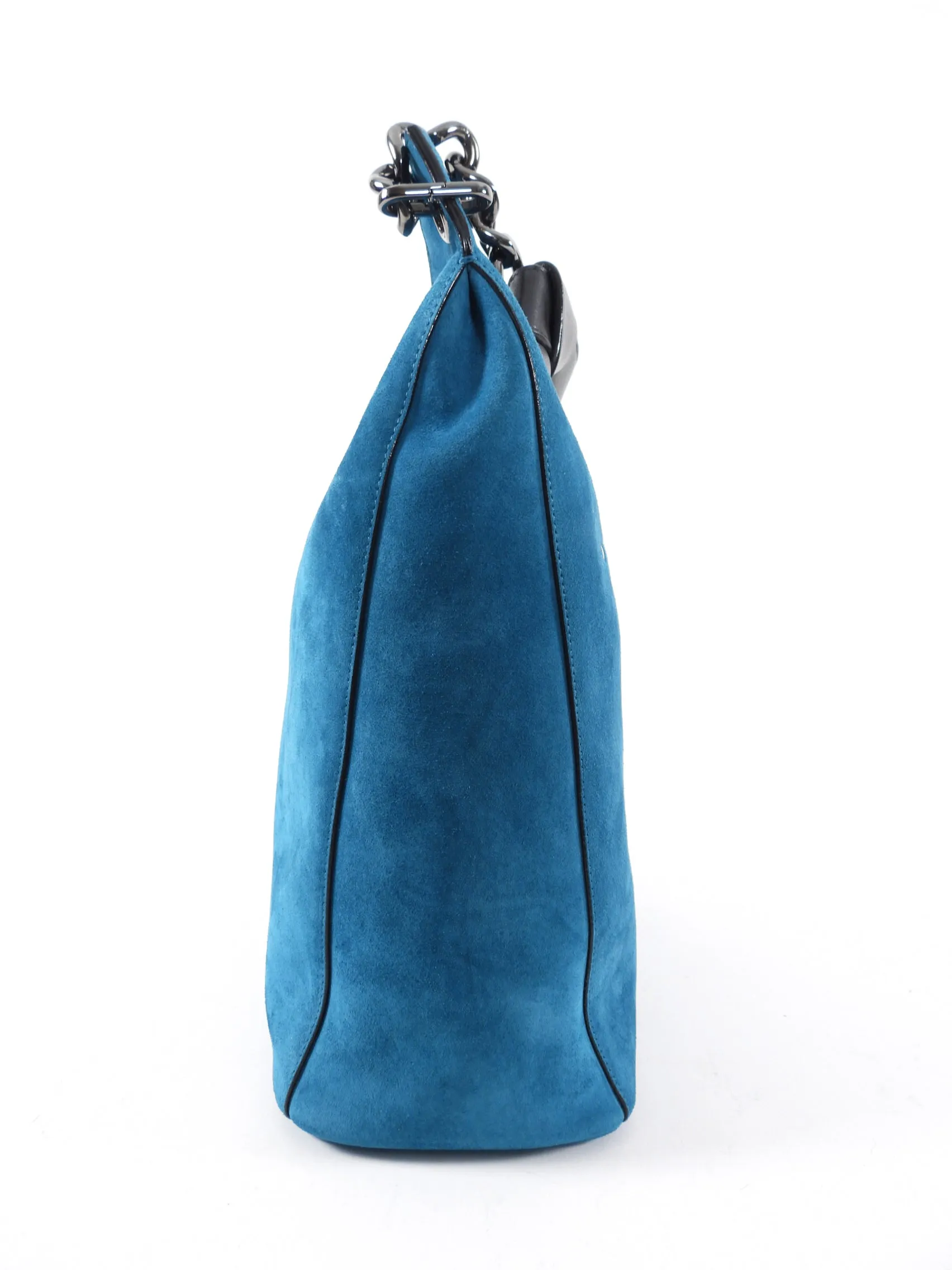 Jimmy Choo Teal Blue Suede Chain Strap Bag