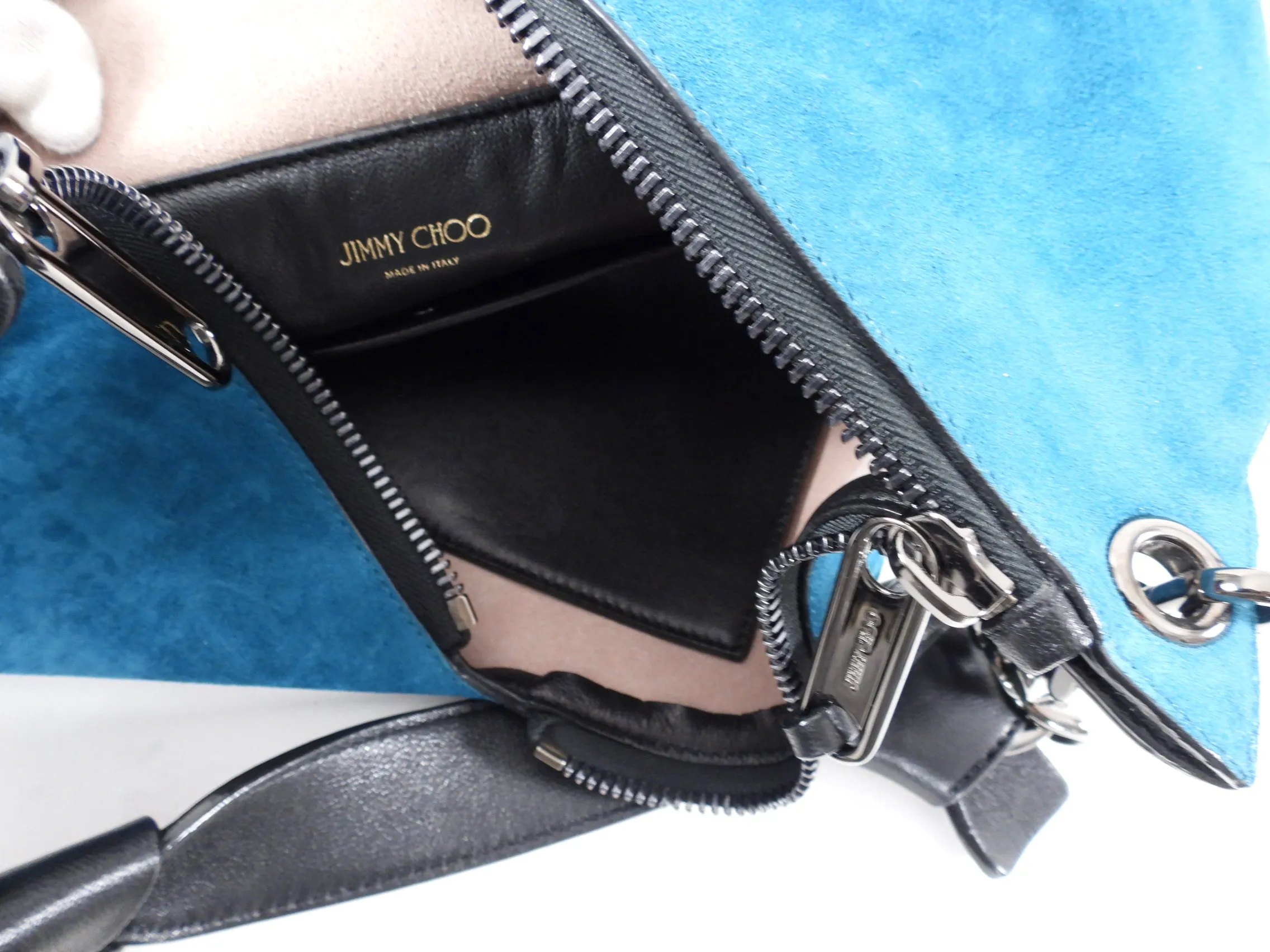 Jimmy Choo Teal Blue Suede Chain Strap Bag