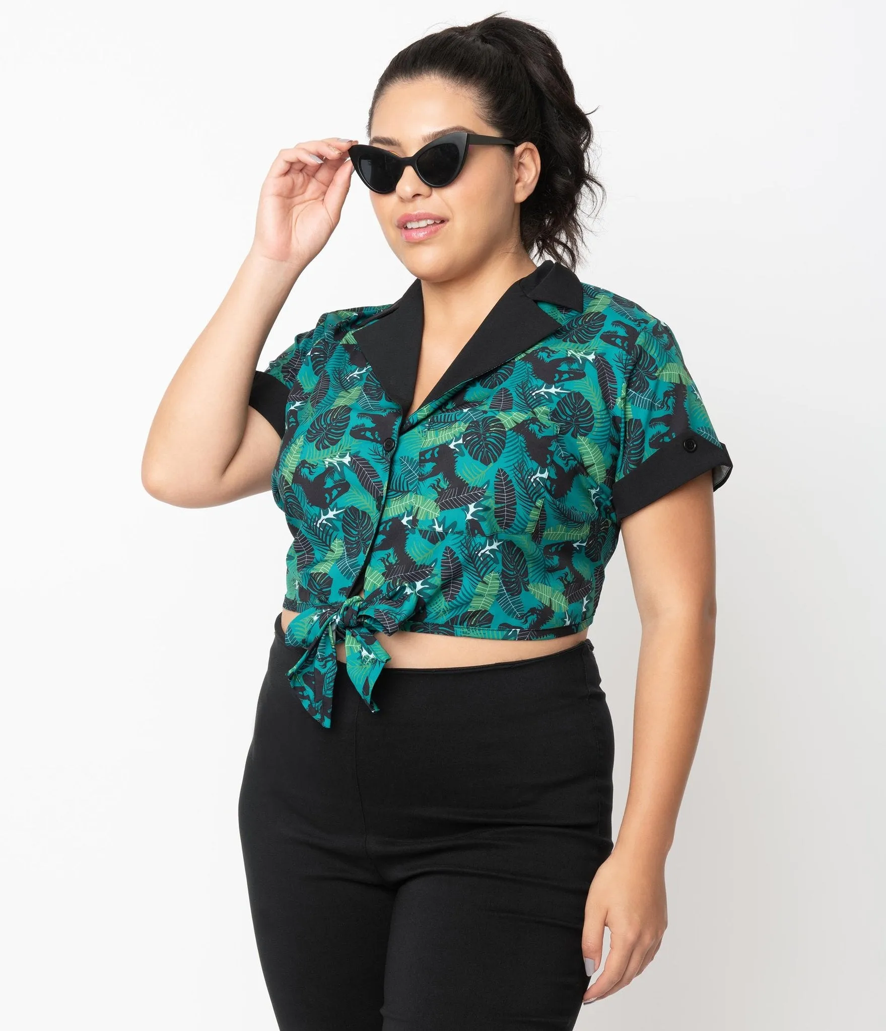 Jurassic Park x Unique Vintage T-Rex Tropical Print Shirley Crop Top (S, 2XL and 3XL ONLY)