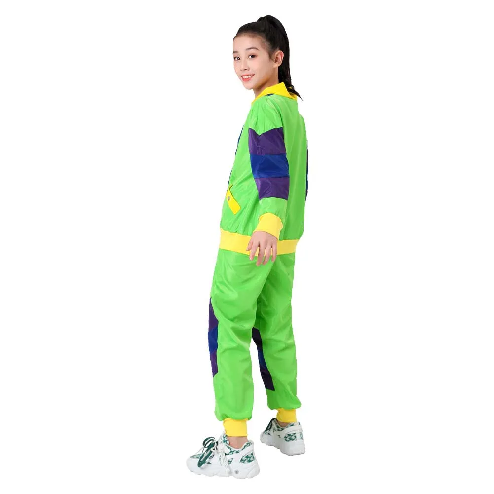 Kids Children Vintage disco sportswear Top Pants Cosplay Costume Outfits Halloween Carnival Party Suit