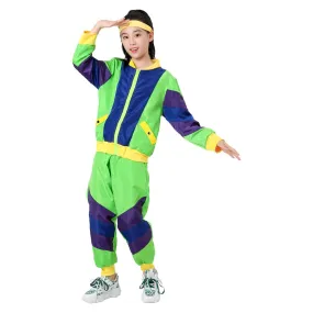 Kids Children Vintage disco sportswear Top Pants Cosplay Costume Outfits Halloween Carnival Party Suit