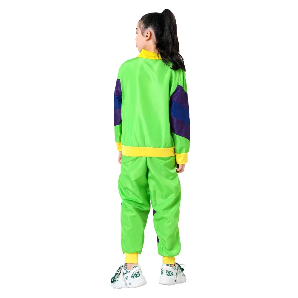 Kids Children Vintage disco sportswear Top Pants Cosplay Costume Outfits Halloween Carnival Party Suit